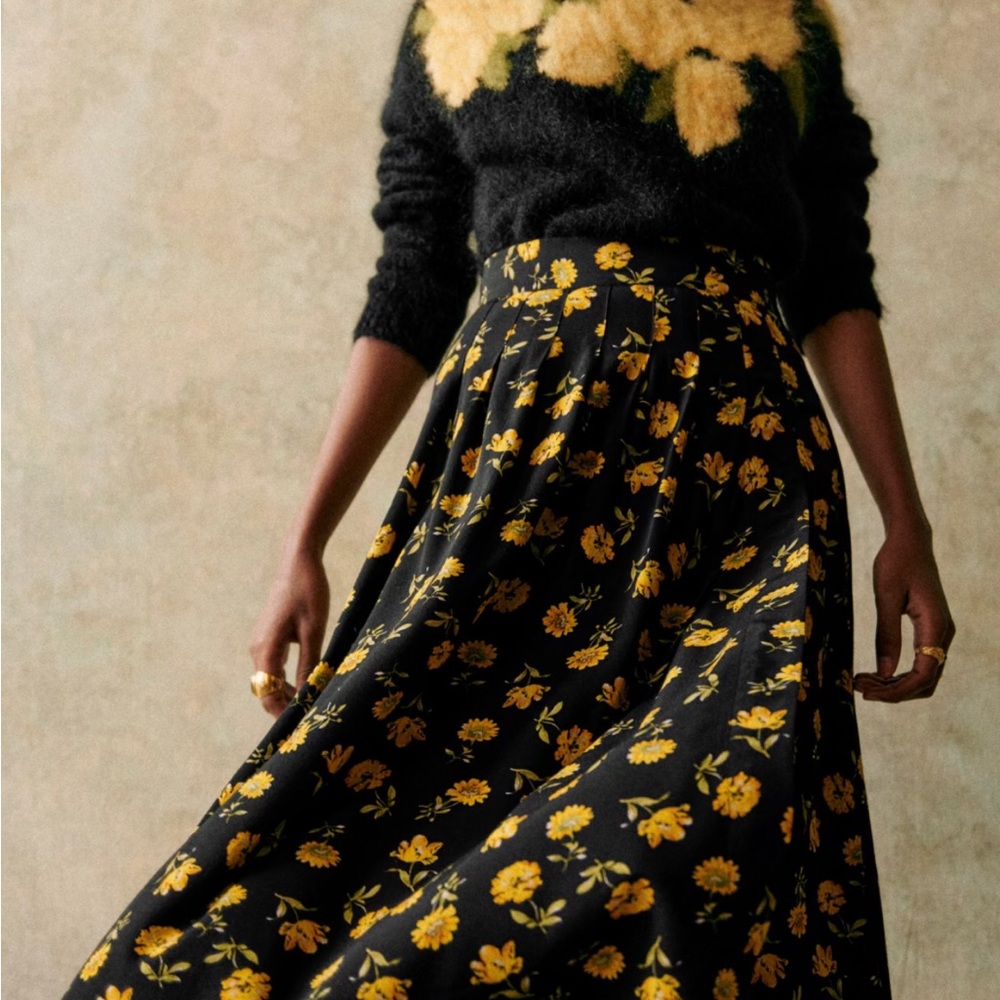 NWT Sezane Alicia yellow flower skirt